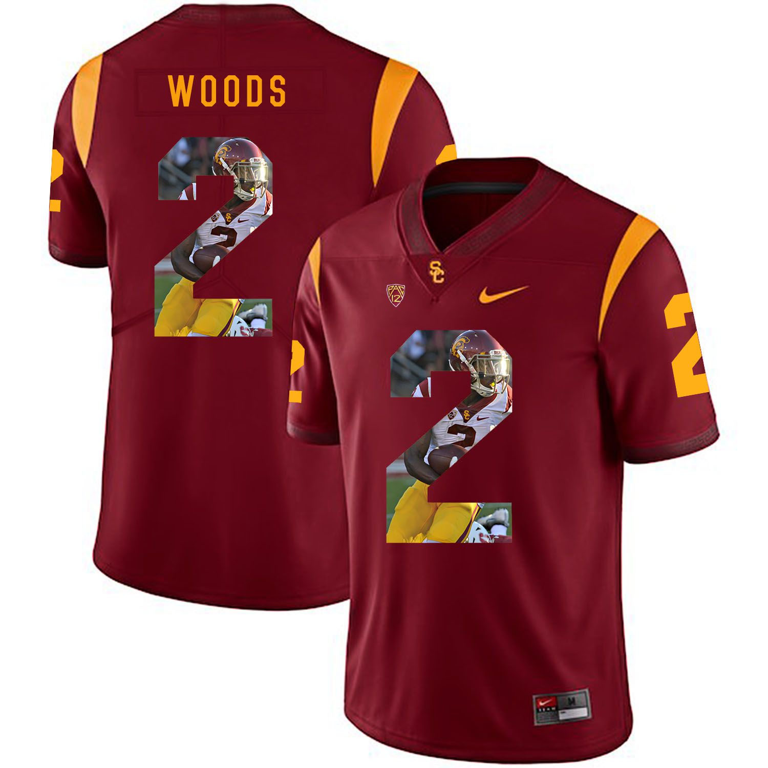 Men USC Trojans #2 Woods Red Fashion Edition Customized NCAA Jerseys